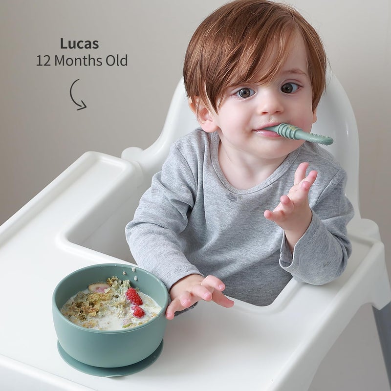 SAMiGO Silicone Baby Bowl and Spoon Set with Suction and Lid, First Stage Self Feeding Essentials, Food Bowl for 6+ Months - Image 5